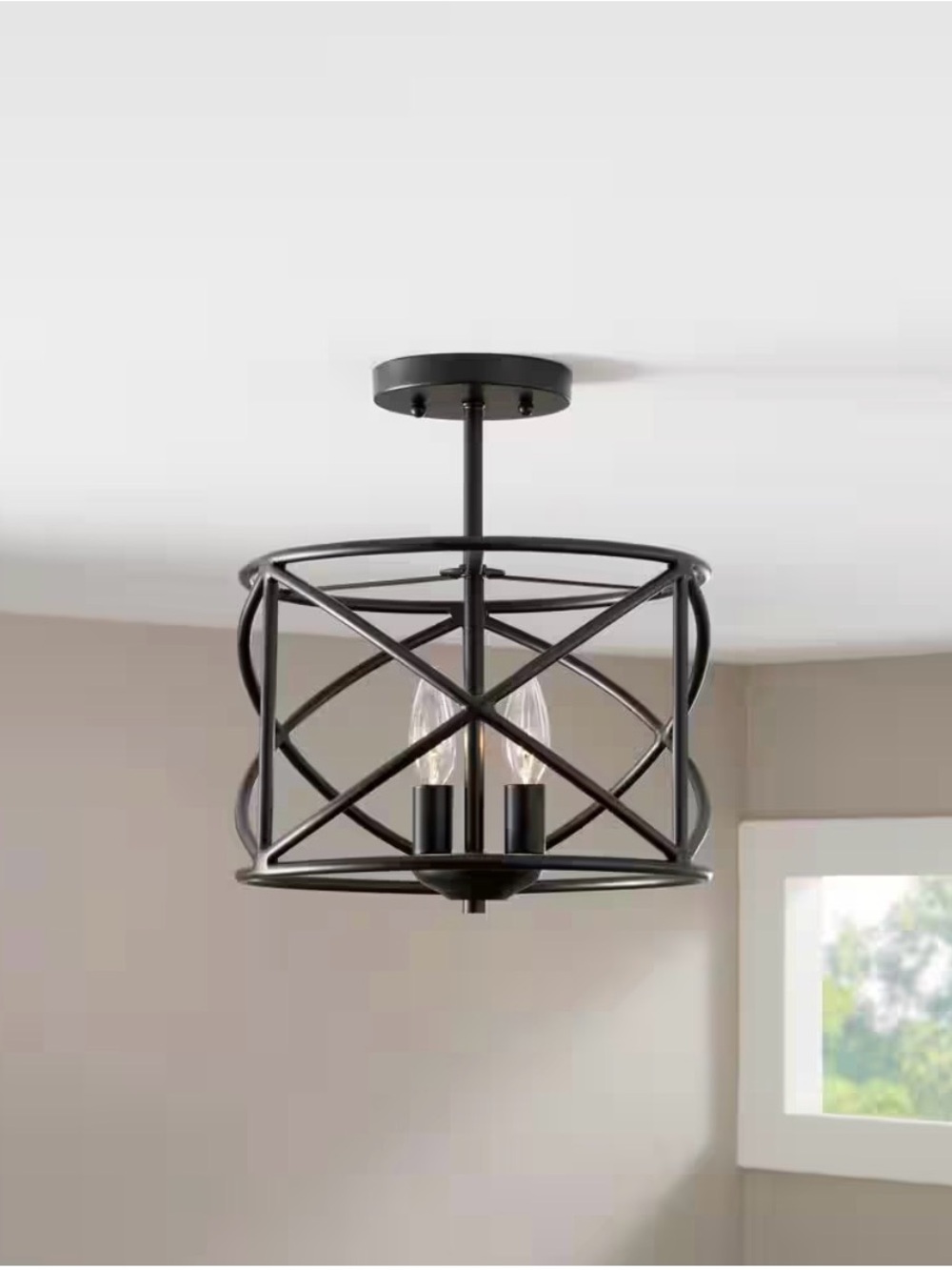 Black Metal Semi-Flush Ceiling Light - Home Accents